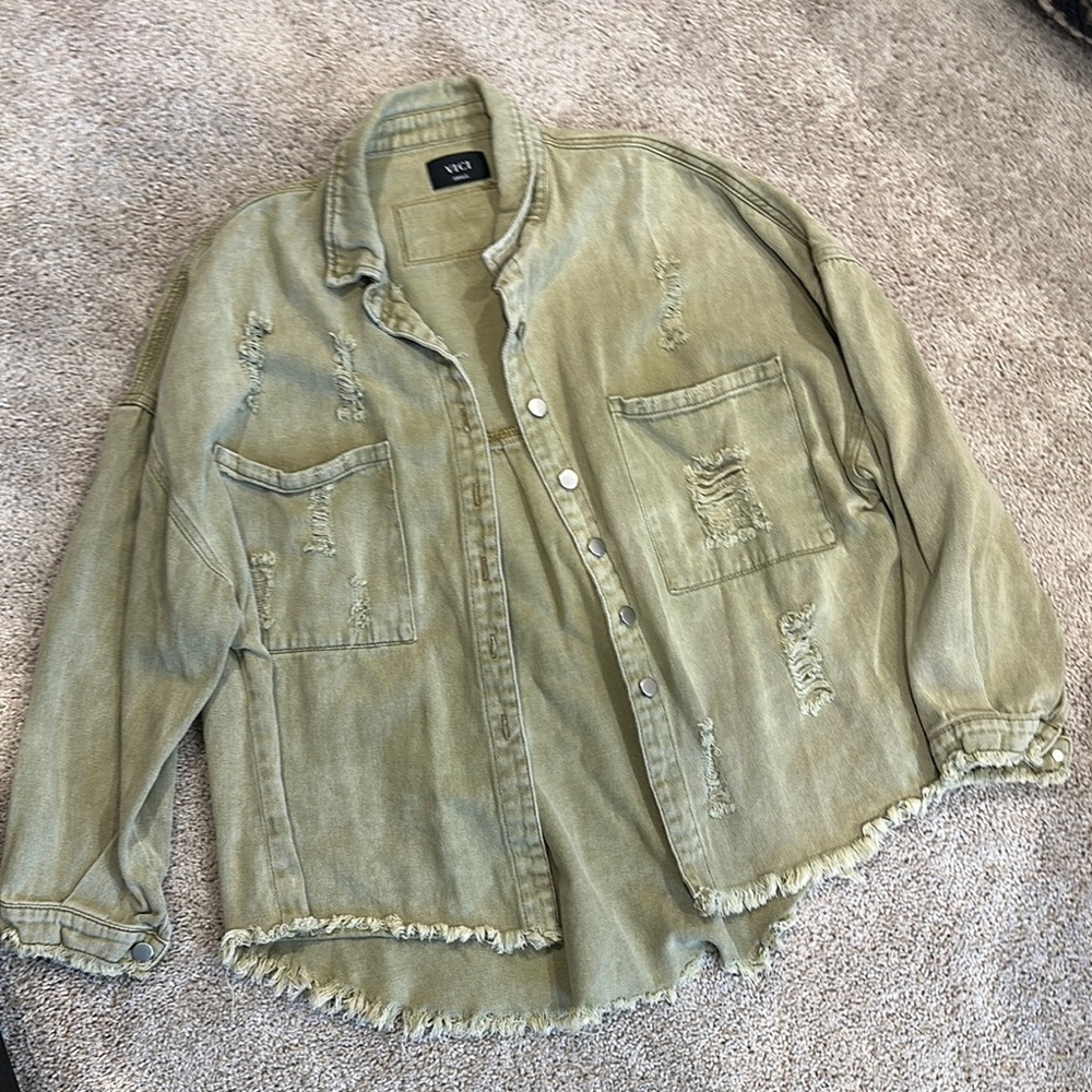 VICI Olive Green Frayed Denim Jacket